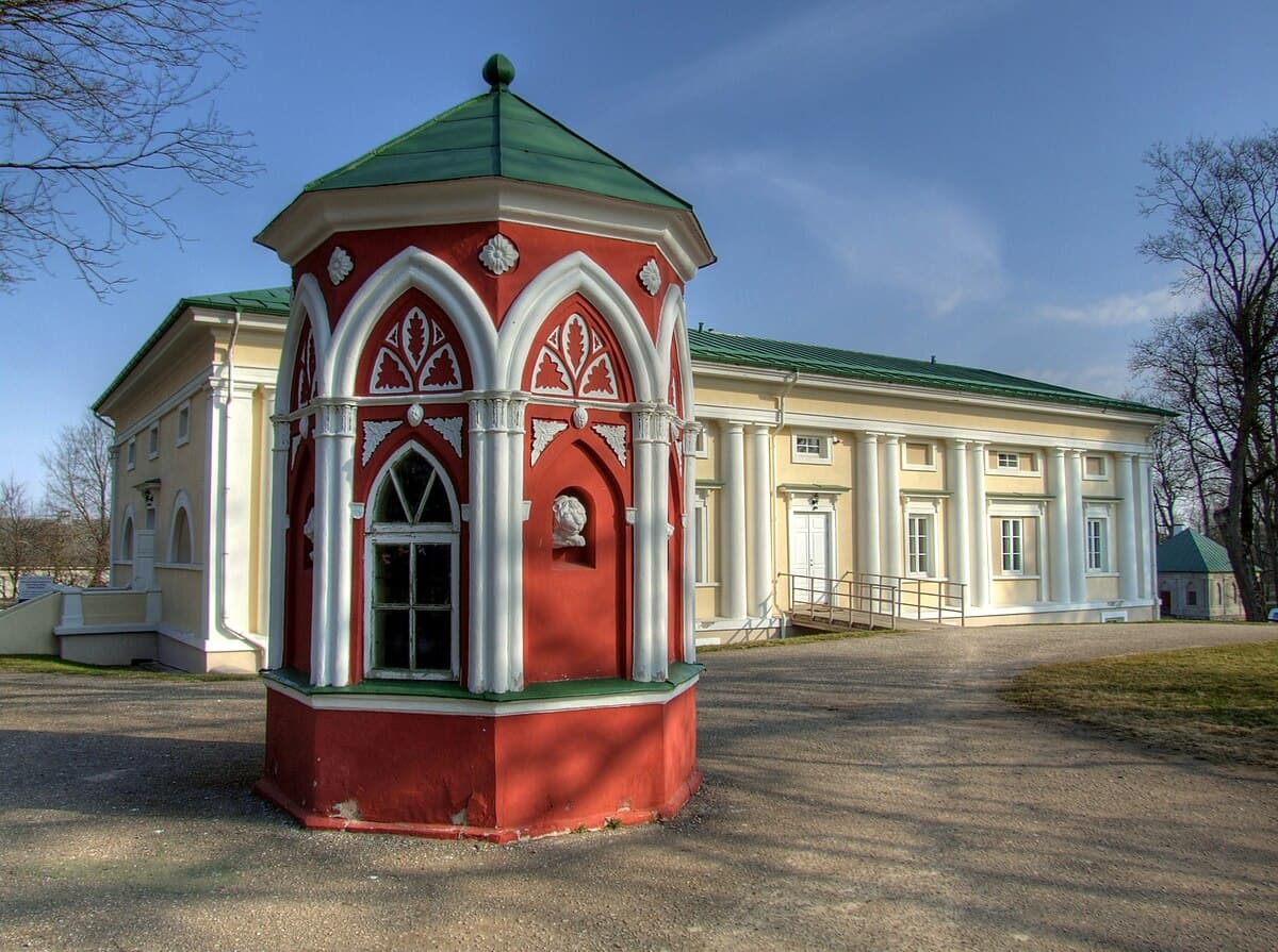 Neoclassical facade of Baisogala Manor with columned portico