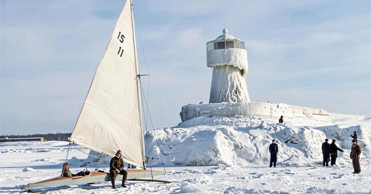 Dramatic ice formations coating the Palanga pier in winter