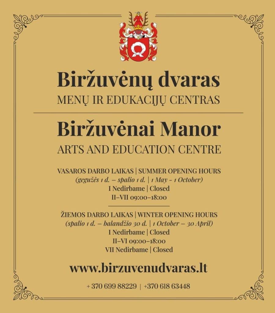 Crumbling walls of Biržuvėnai Manor surrounded by overgrown park