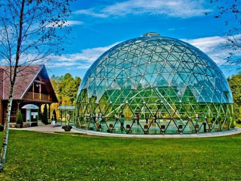Mysterious stone pyramid standing in a green field near Degučiai village