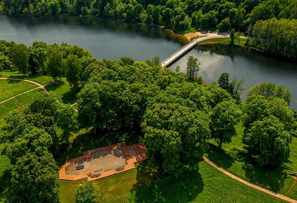 Ruins of Dubingiai Castle on its island in Lake Asveja