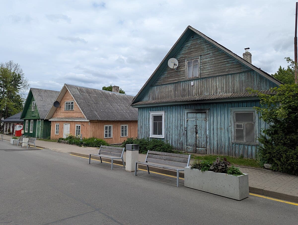 Traditional wooden Karaim houses with three-window facades on Karaimų Street