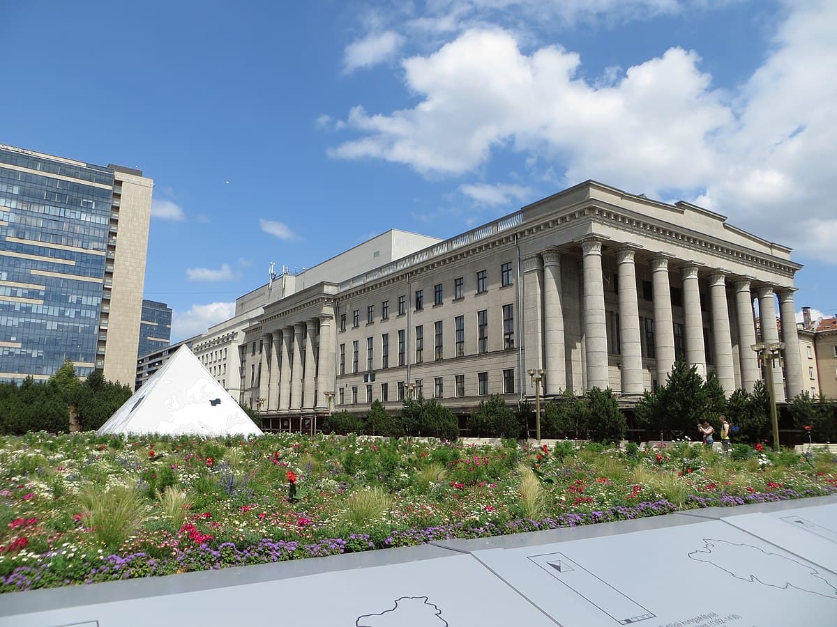 Modernist facade of the National Library of Lithuania