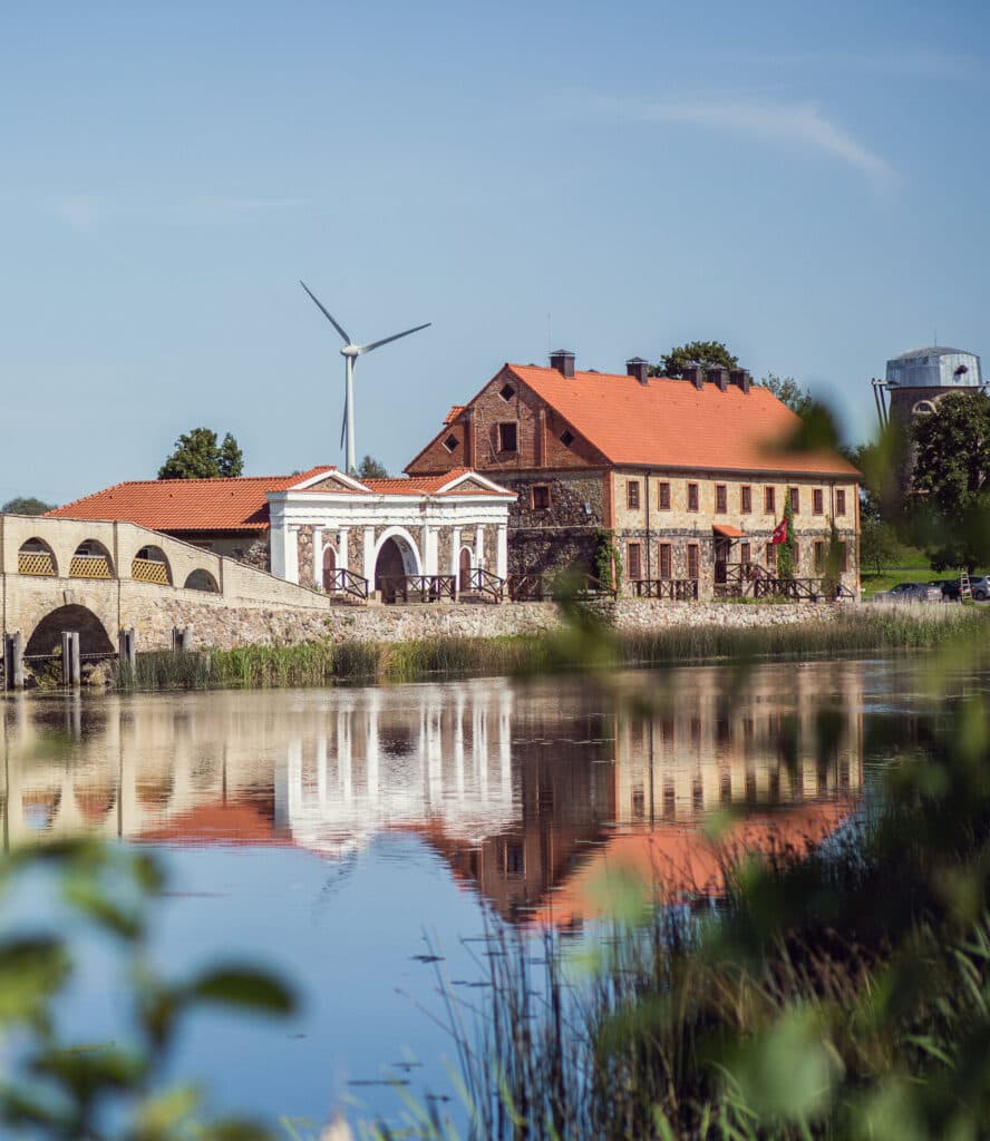 Grand facade of Pakruojis Manor with its extensive grounds