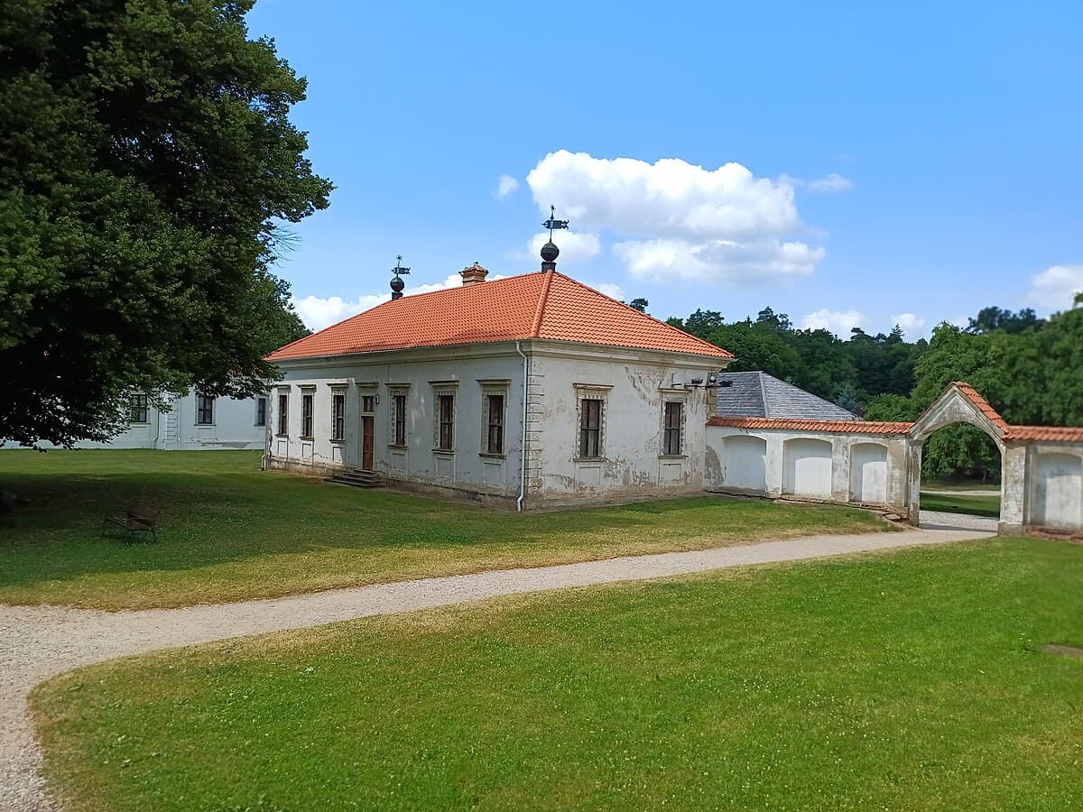 Italian Baroque facade of Pažaislis Monastery overlooking the Kaunas Reservoir